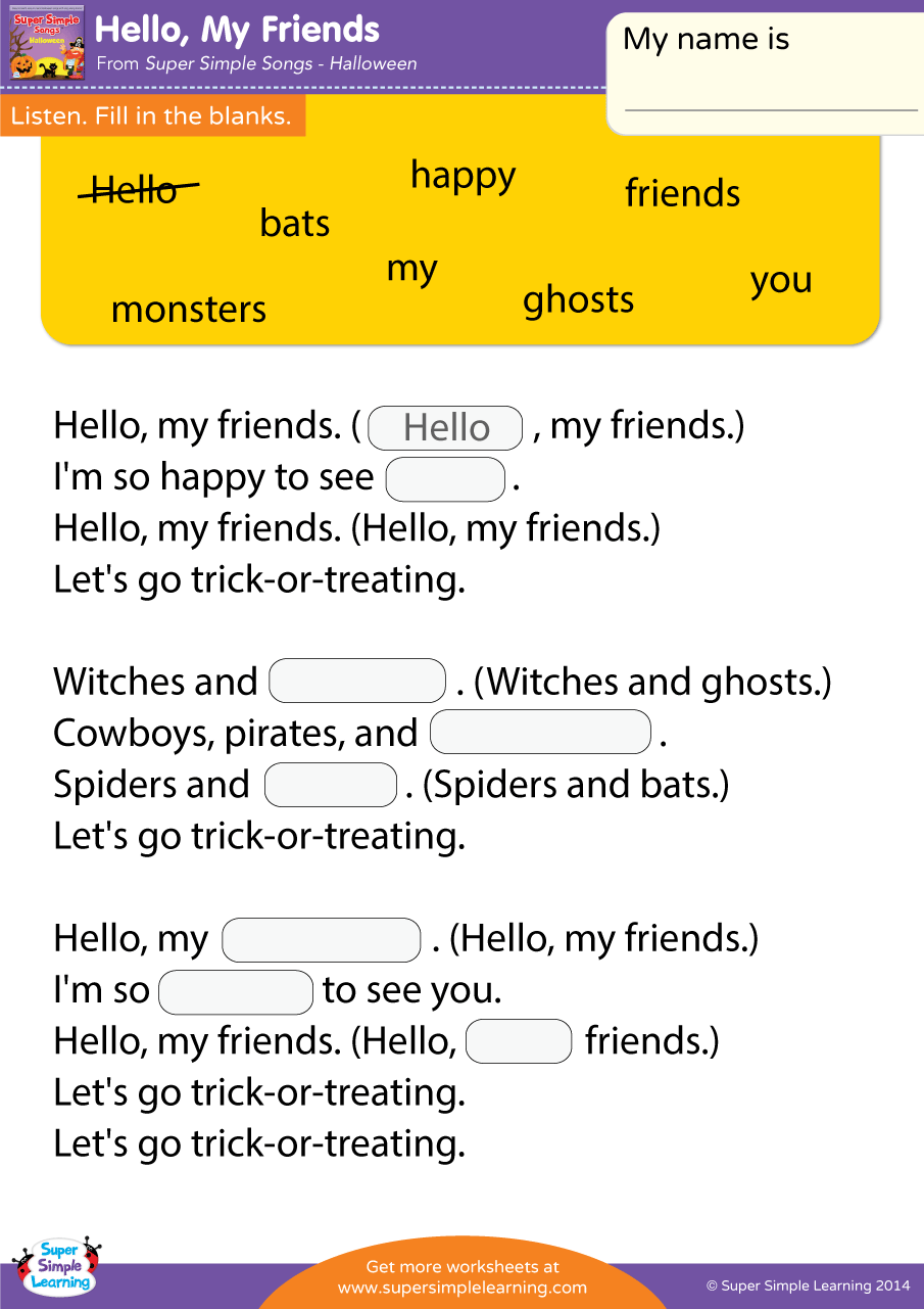 Hello, My Friends Worksheet â Fill In The Blanks